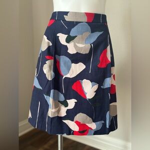 Boden Kate Navy Blue Red Floral Knee Length Line Pockets Skirt Women’s Size 8